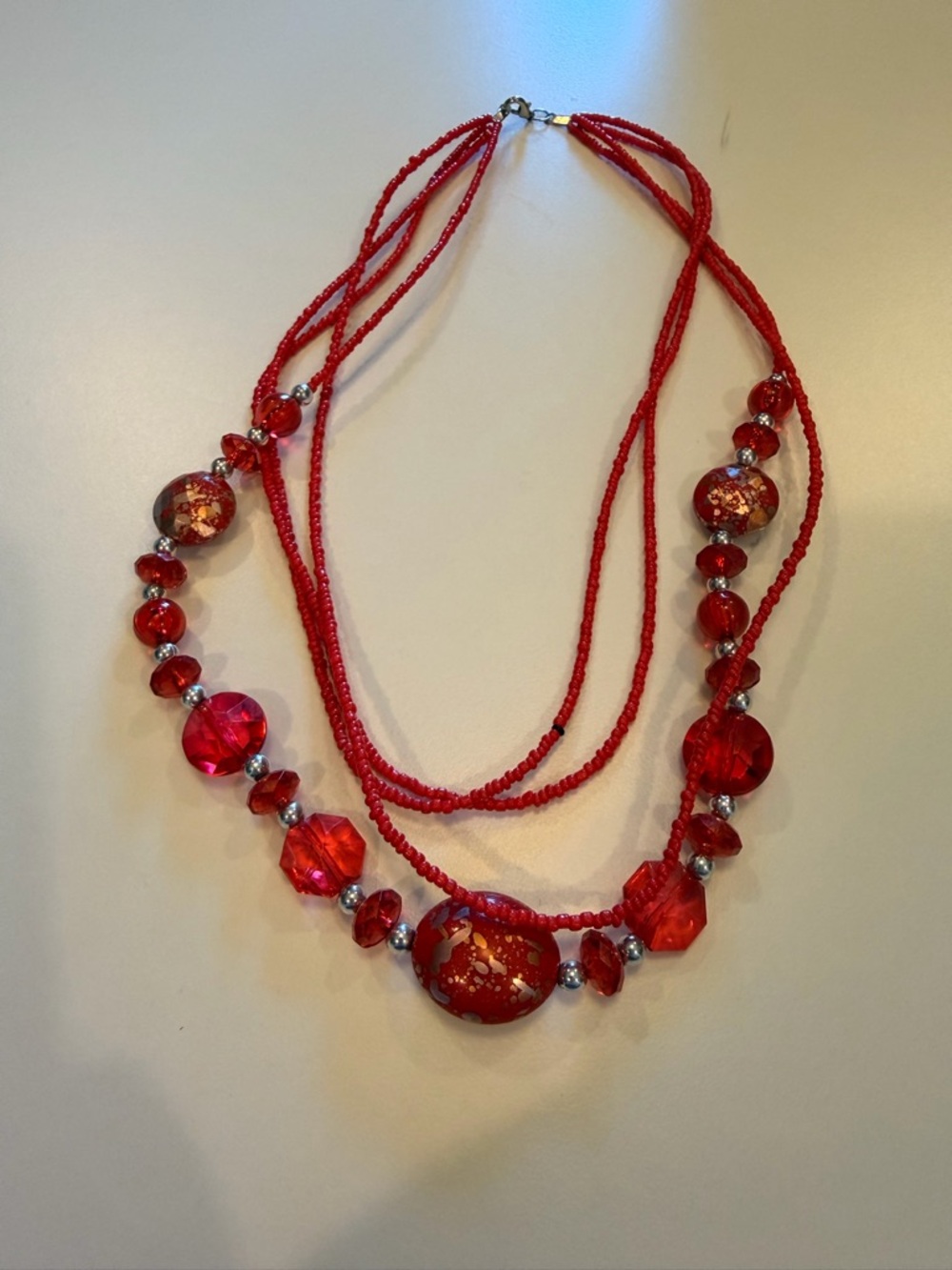Vintage Red Multi-Strand Beaded Statement Necklace